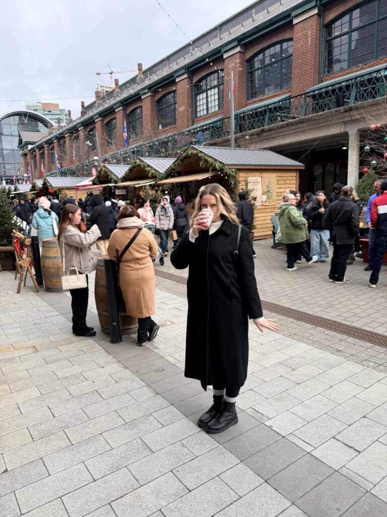 drinking coffee in toronto market